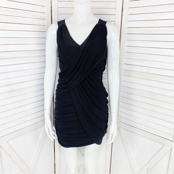 Vintage Fredricks Of Hollywood Ruched Bodycon Mini Dress Black Small - Picture 1 of 10